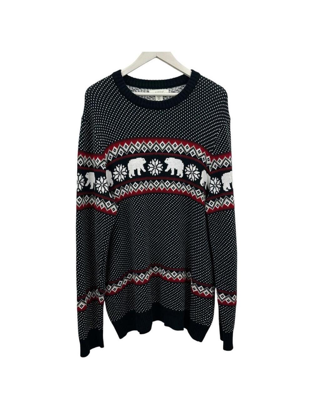 ASPEN Women’s Fair Isle Blue Striped Polar Bear Pullover Sweater Size XL